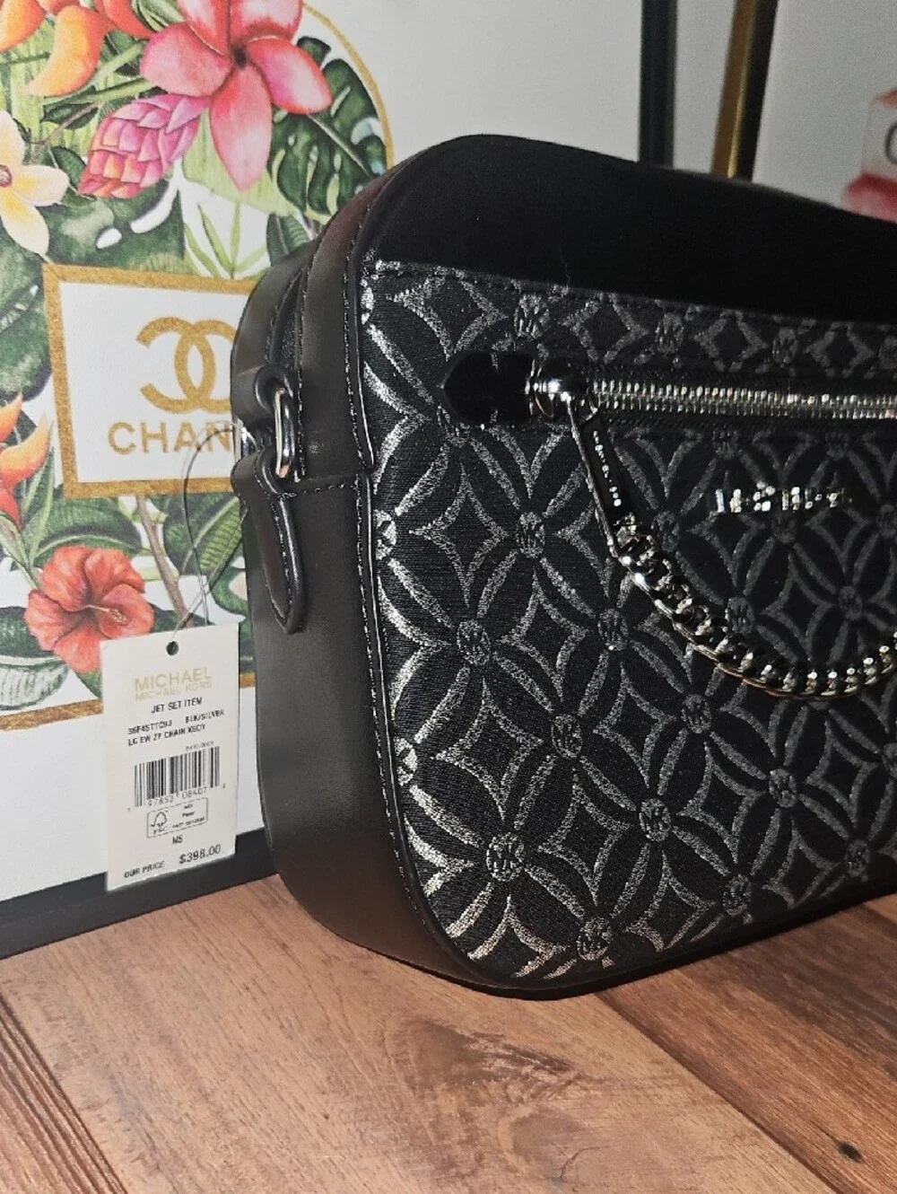 Michael Kors Black and White Geometric Signature Crossbody